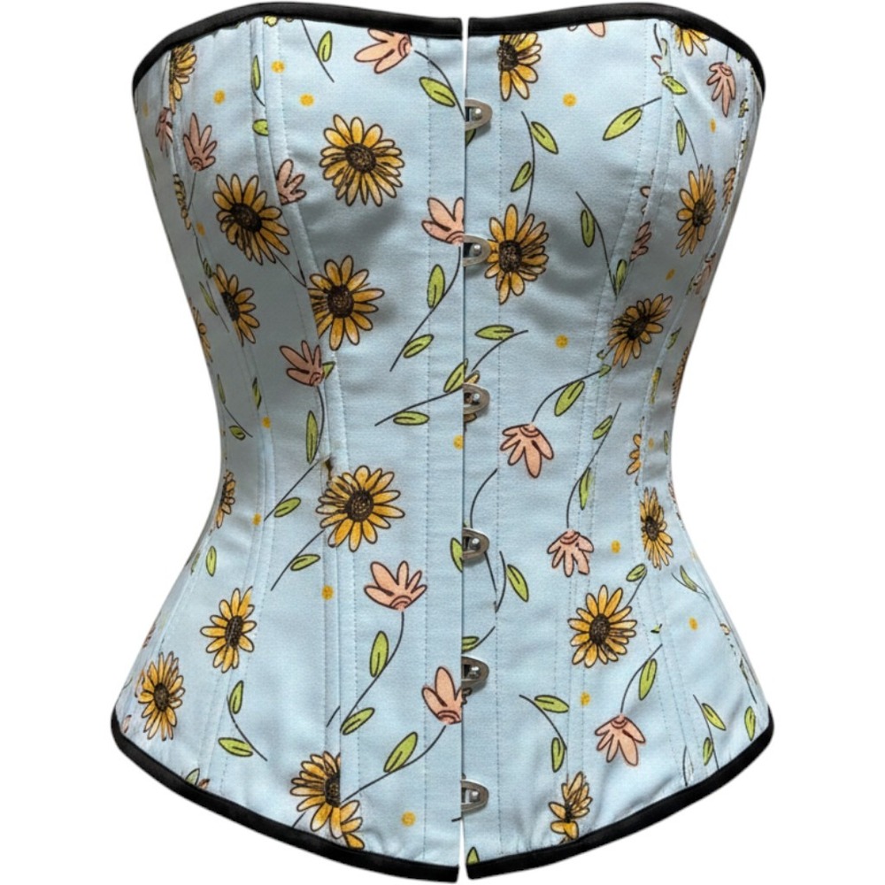 Timeless Trends Blue Sunflower Print Hourglass Under-bust Corset Size 34